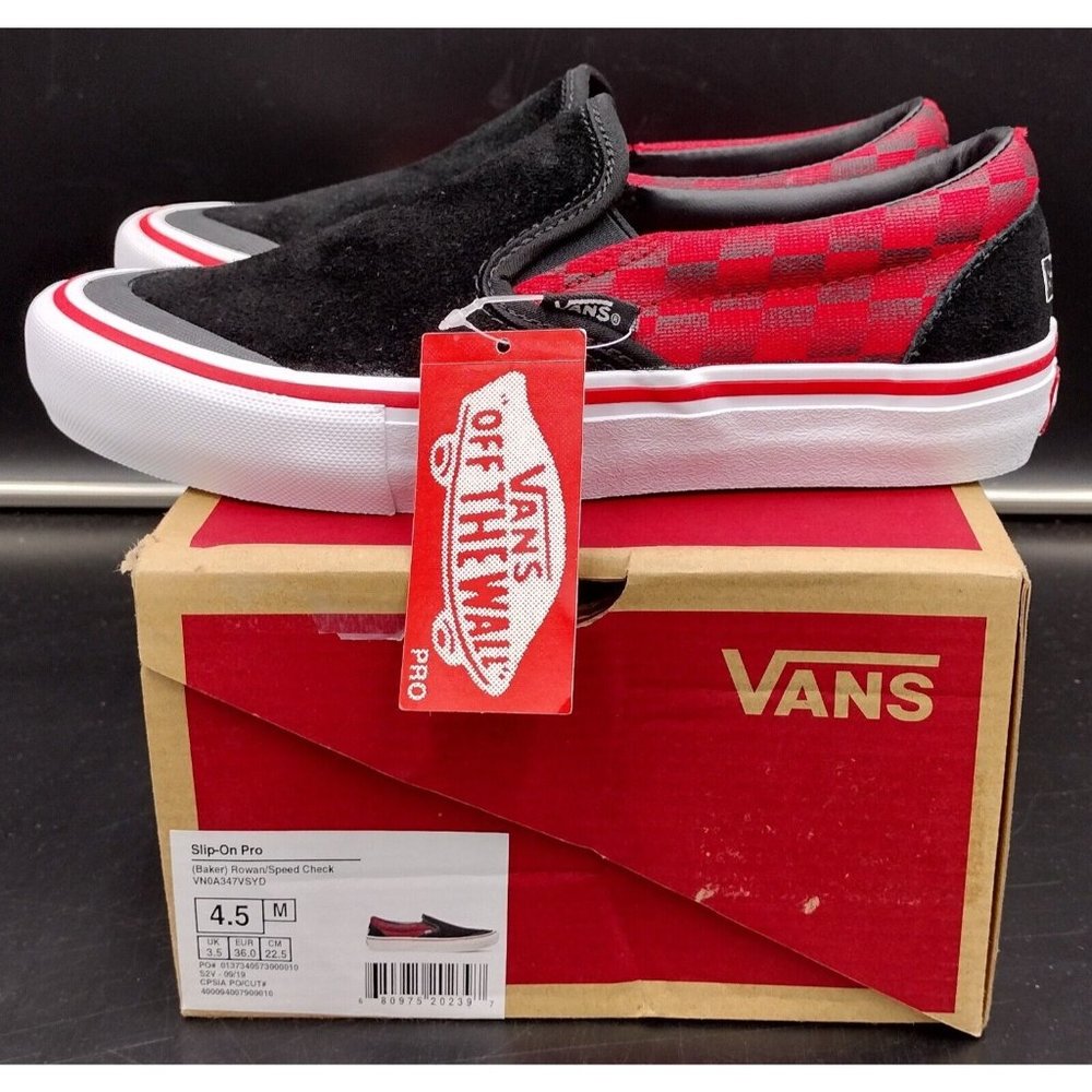 Vans x Baker Slip On Pro Men's Skate Shoes Sneakers Rowan Speed Check Size 4.5
